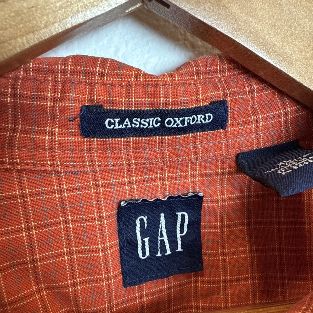 VINTAGE GAP Shirt Mens Size XL Button Up Classic Oxford Cotton Plaid Orange - Picture 3 of 9